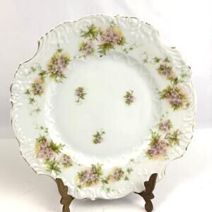 Vintage Porcelain Floral Plate Scalloped‎ Edge Hand Painted Style Cottage Decor